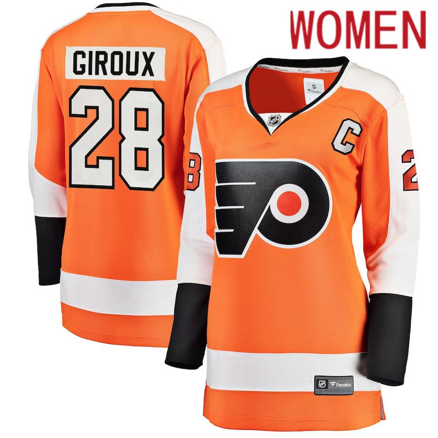 Women Philadelphia Flyers 28 Claude Giroux Fanatics Branded Orange Home Breakaway Player NHL Jersey